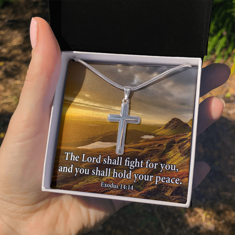 Scripture Card Exodus 14:14 Cross Card Necklace w Stainless Steel Pendant Religious Gift-Express Your Love Gifts