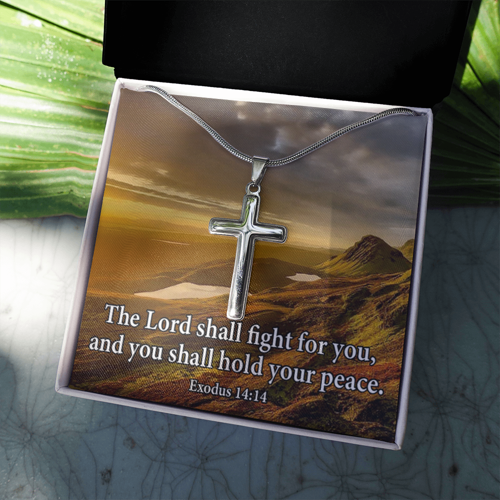 Scripture Card Exodus 14:14 Cross Card Necklace w Stainless Steel Pendant Religious Gift-Express Your Love Gifts