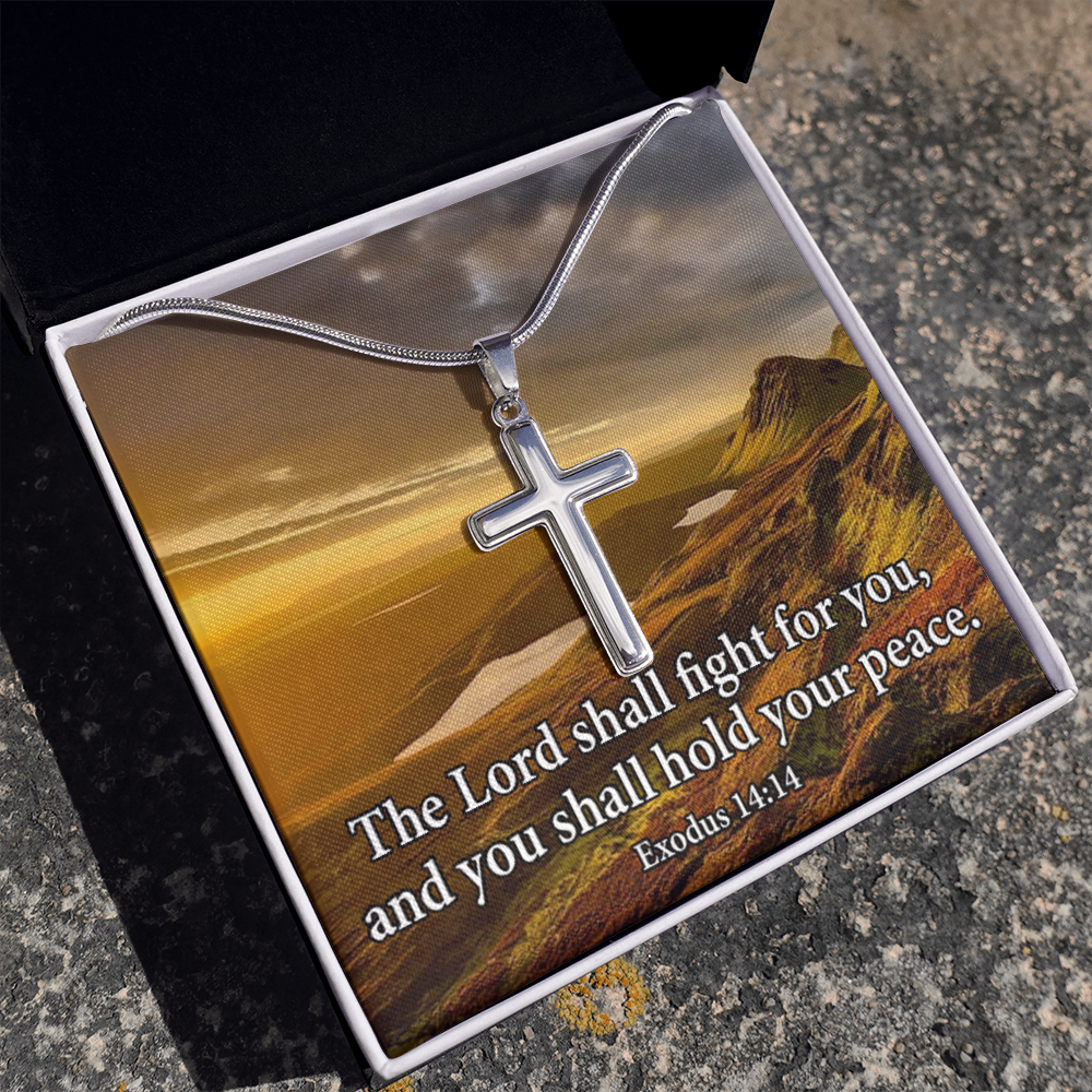 Scripture Card Exodus 14:14 Cross Card Necklace w Stainless Steel Pendant Religious Gift-Express Your Love Gifts