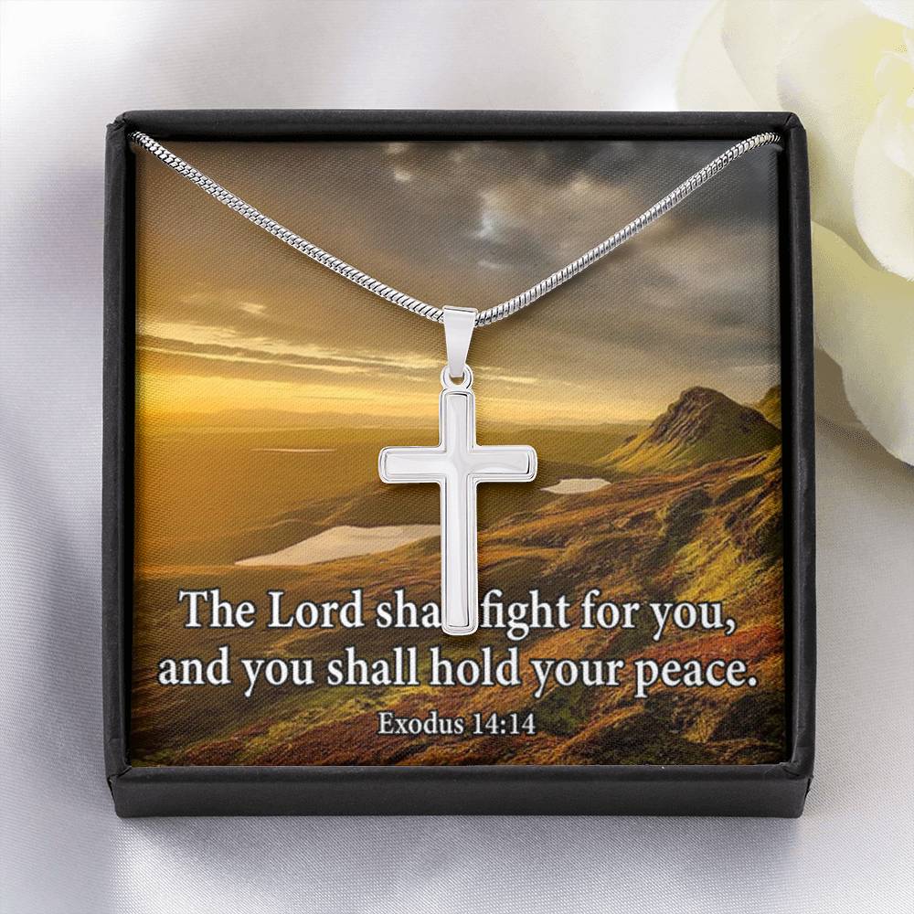 Scripture Card Exodus 14:14 Cross Card Necklace w Stainless Steel Pendant Religious Gift-Express Your Love Gifts