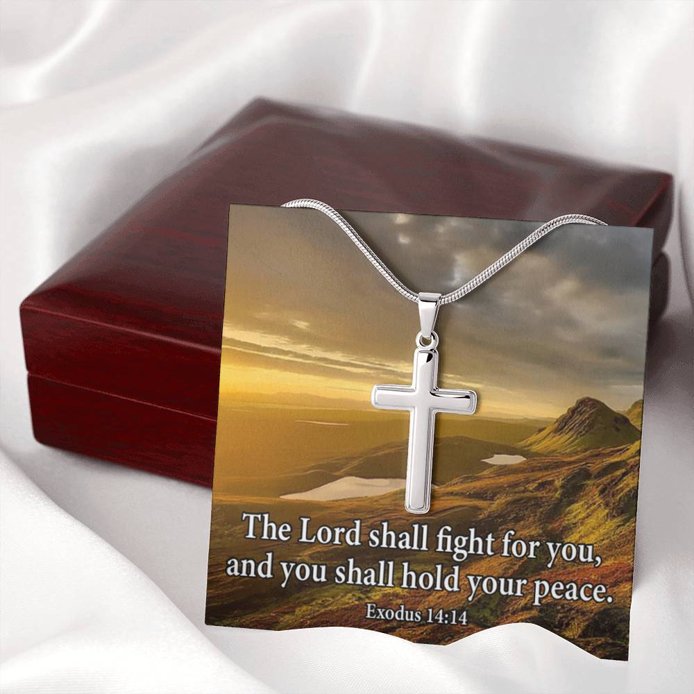 Scripture Card Exodus 14:14 Cross Card Necklace w Stainless Steel Pendant Religious Gift-Express Your Love Gifts