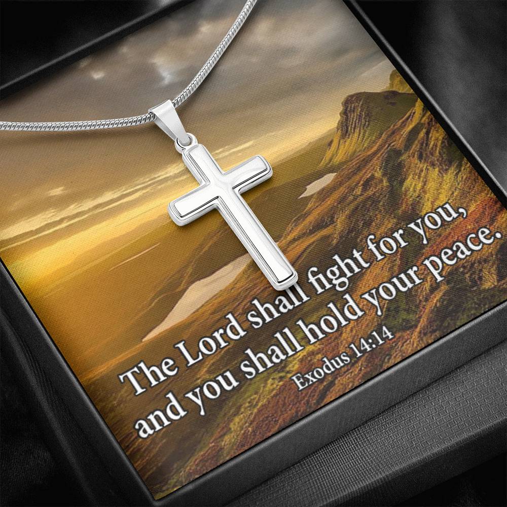 Scripture Card Exodus 14:14 Cross Card Necklace w Stainless Steel Pendant Religious Gift-Express Your Love Gifts