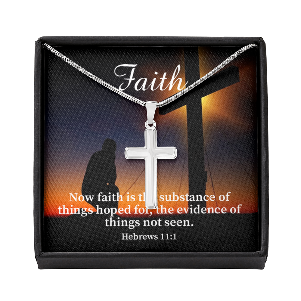 Scripture Card Faith Hebrews 11:1 Cross Card Necklace w Stainless Steel Pendant Religious Gift-Express Your Love Gifts