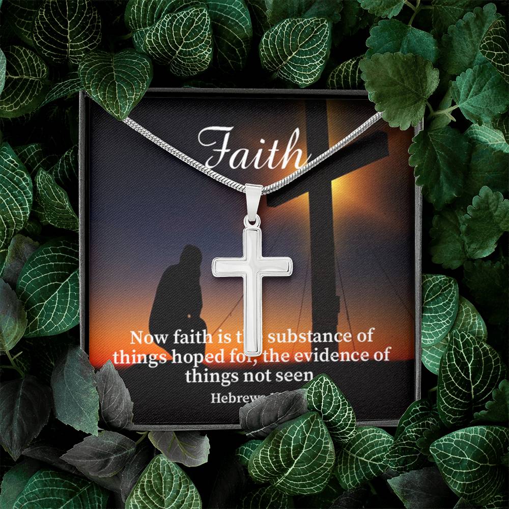 Scripture Card Faith Hebrews 11:1 Cross Card Necklace w Stainless Steel Pendant Religious Gift-Express Your Love Gifts