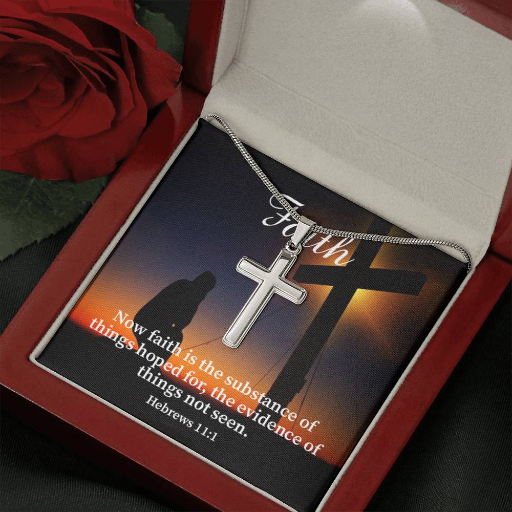 Scripture Card Faith Hebrews 11:1 Cross Card Necklace w Stainless Steel Pendant Religious Gift-Express Your Love Gifts