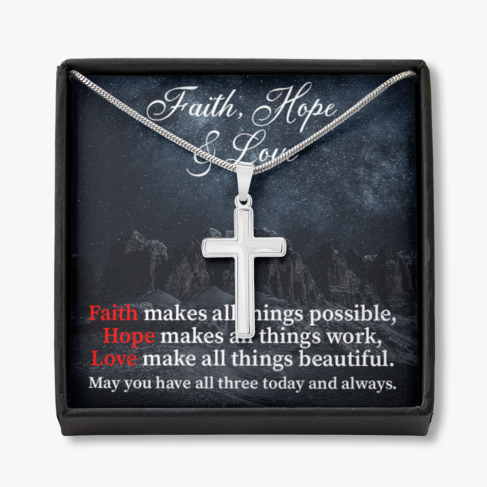 Scripture Card Faith Hope Love Inspirational Cross Card Necklace w Stainless Steel Pendant-Express Your Love Gifts