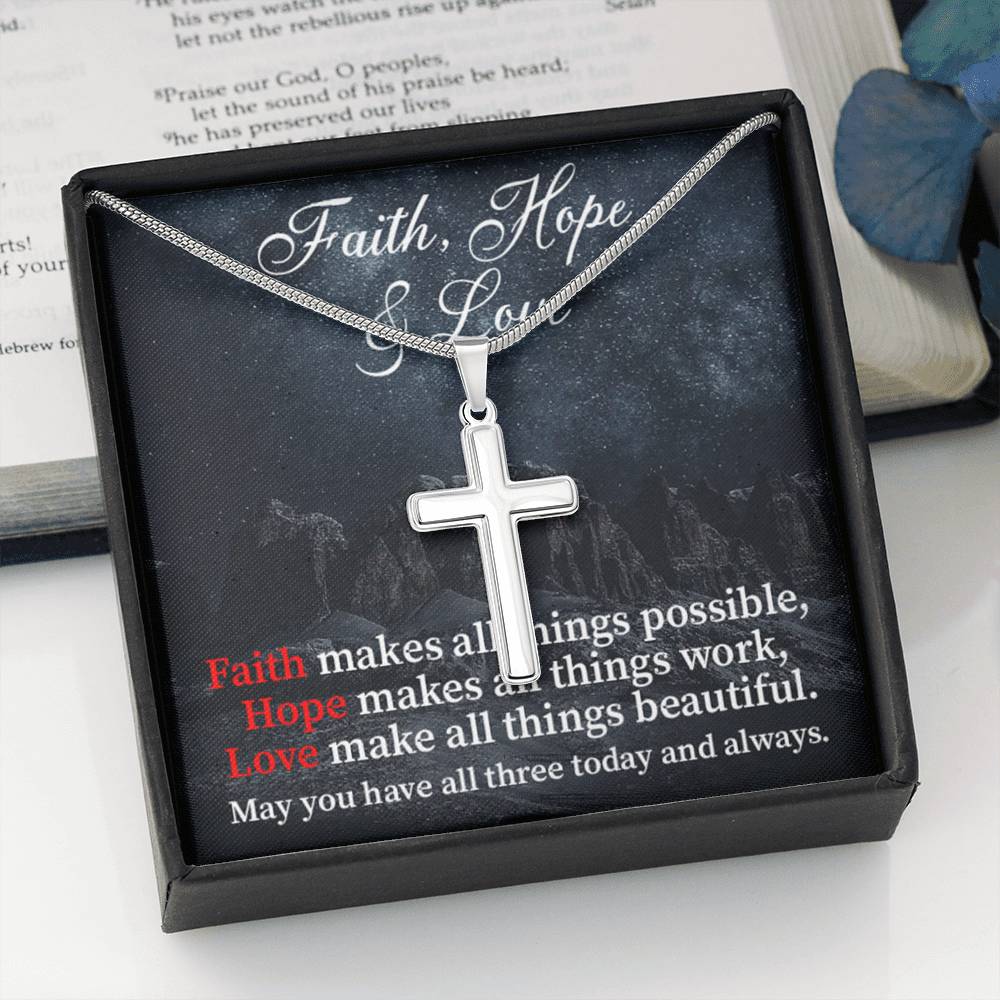 Scripture Card Faith Hope Love Inspirational Cross Card Necklace w Stainless Steel Pendant-Express Your Love Gifts