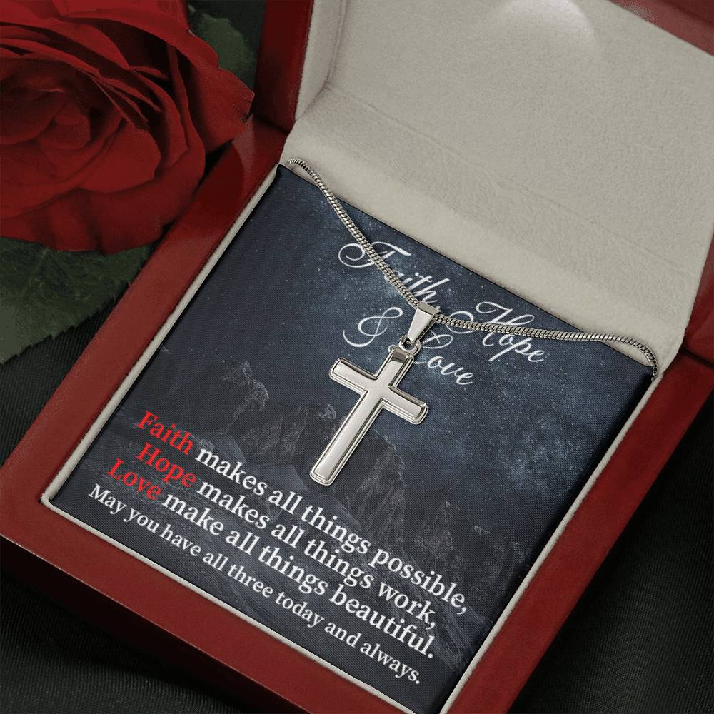 Scripture Card Faith Hope Love Inspirational Cross Card Necklace w Stainless Steel Pendant-Express Your Love Gifts