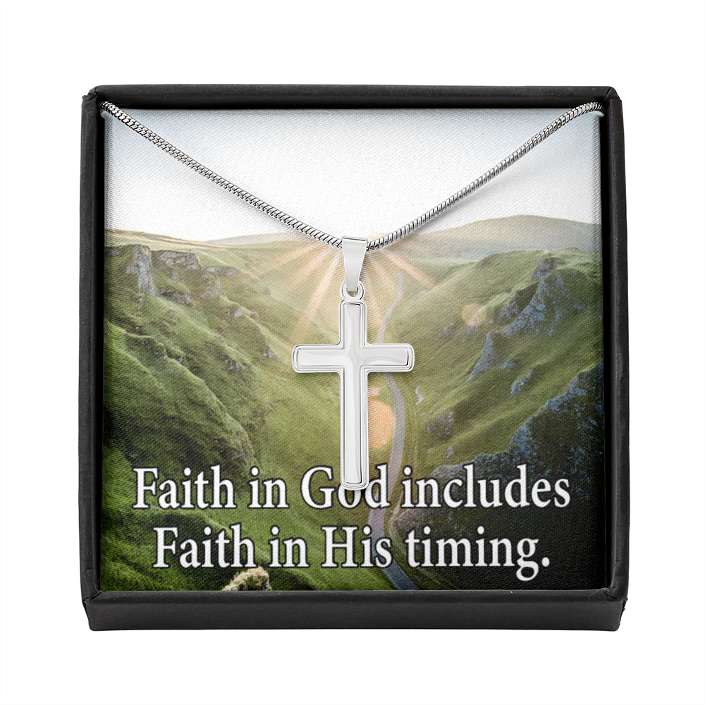 Scripture Card Faith In God&#39;s Timing Inspirational Cross Card Necklace w Stainless Steel Pendant-Express Your Love Gifts