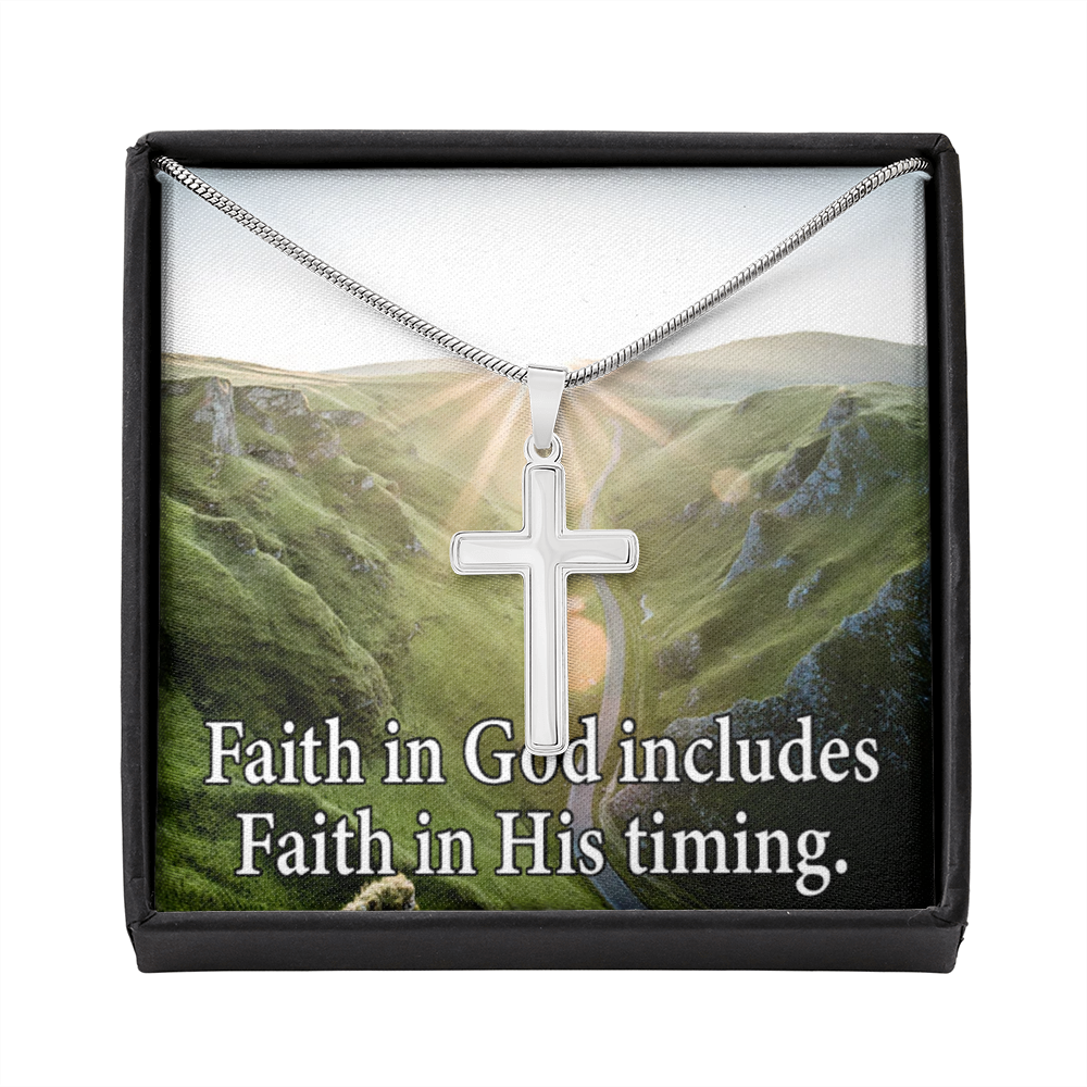 Scripture Card Faith In God's Timing Inspirational Cross Card Necklace w Stainless Steel Pendant-Express Your Love Gifts