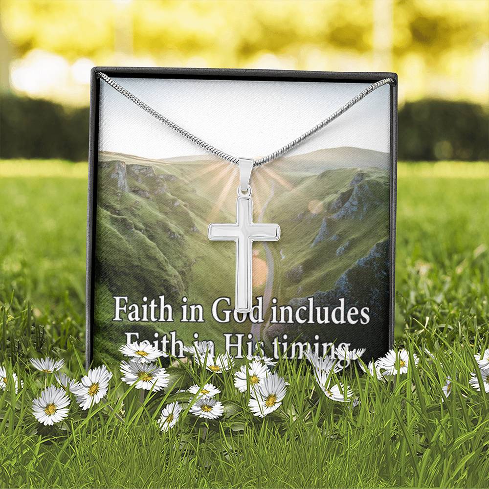 Scripture Card Faith In God's Timing Inspirational Cross Card Necklace w Stainless Steel Pendant-Express Your Love Gifts