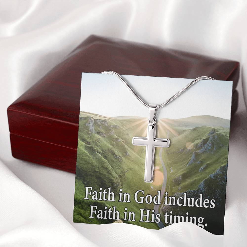 Scripture Card Faith In God's Timing Inspirational Cross Card Necklace w Stainless Steel Pendant-Express Your Love Gifts