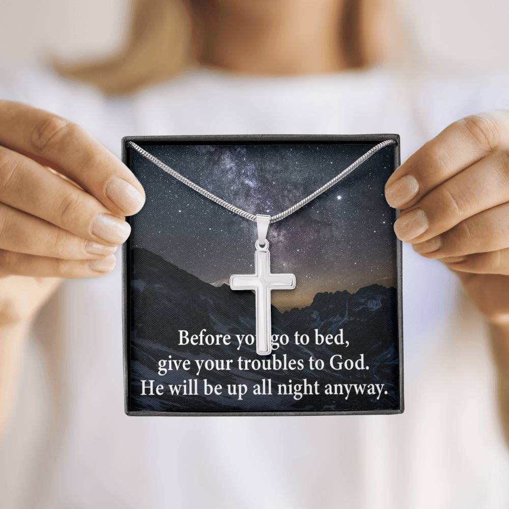 Scripture Card Give Your Troubles to God Cross Card Necklace w Stainless Steel Pendant-Express Your Love Gifts