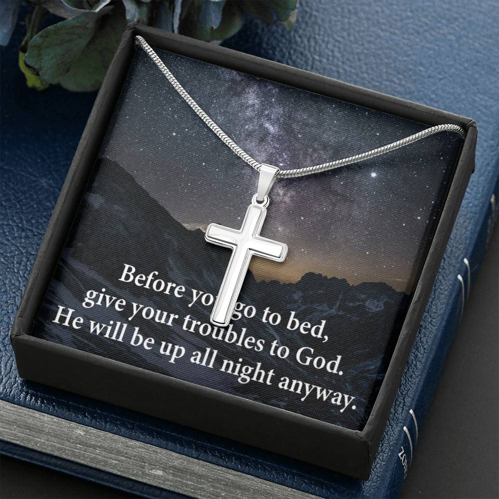 Scripture Card Give Your Troubles to God Cross Card Necklace w Stainless Steel Pendant-Express Your Love Gifts