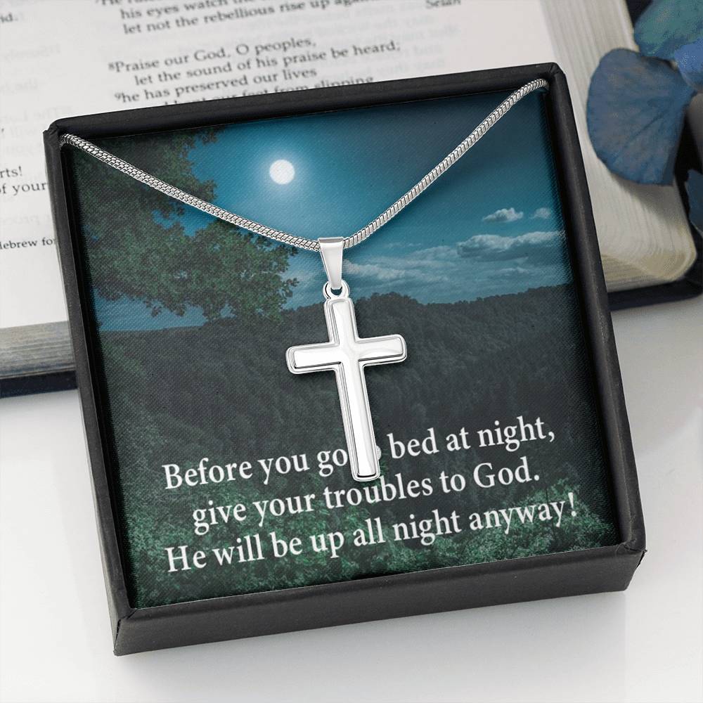 Scripture Card God Has Your Problems Cross Card Necklace w Stainless Steel Pendant Religious Gift-Express Your Love Gifts