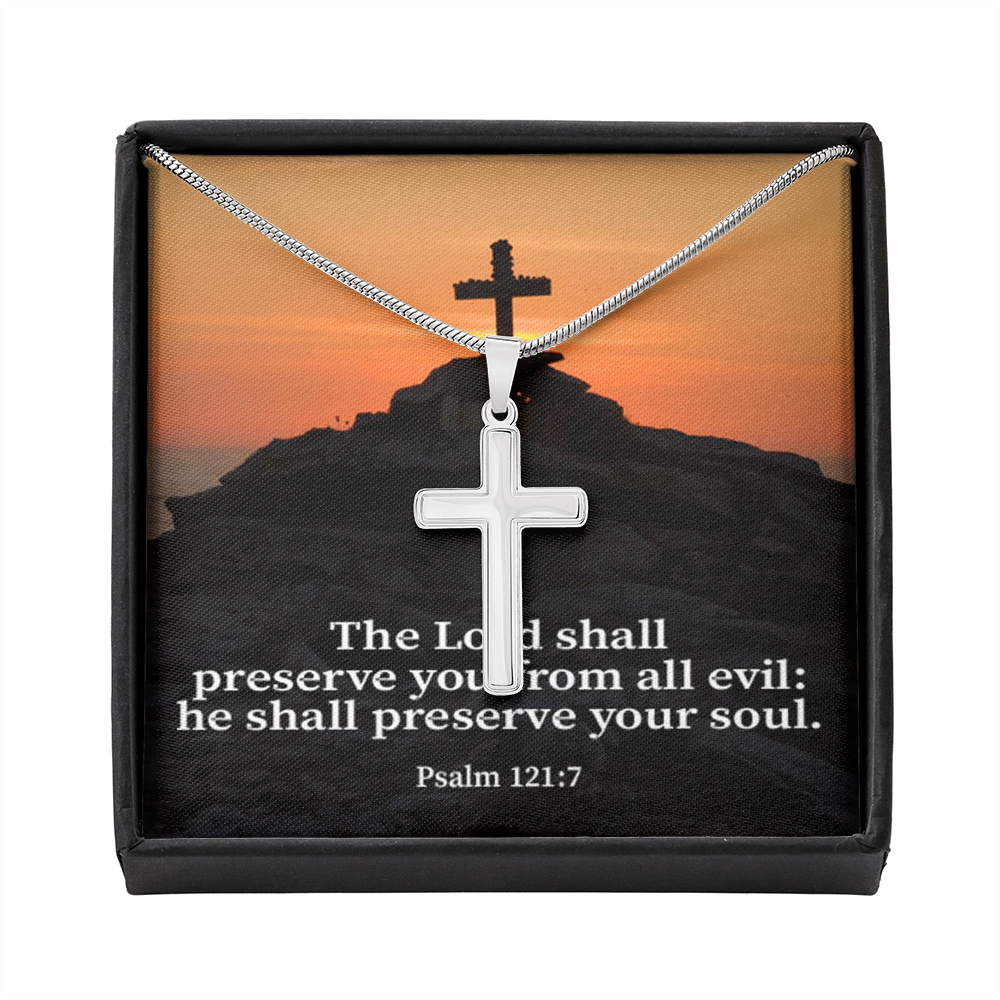 Scripture Card Hope Psalm 121:7 Cross Card Necklace w Stainless Steel Pendant Religious Gift-Express Your Love Gifts