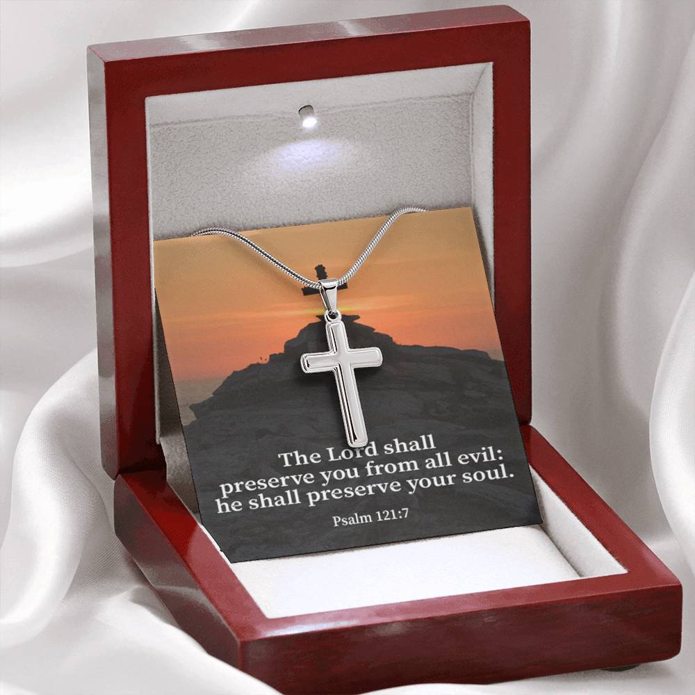 Scripture Card Hope Psalm 121:7 Cross Card Necklace w Stainless Steel Pendant Religious Gift-Express Your Love Gifts