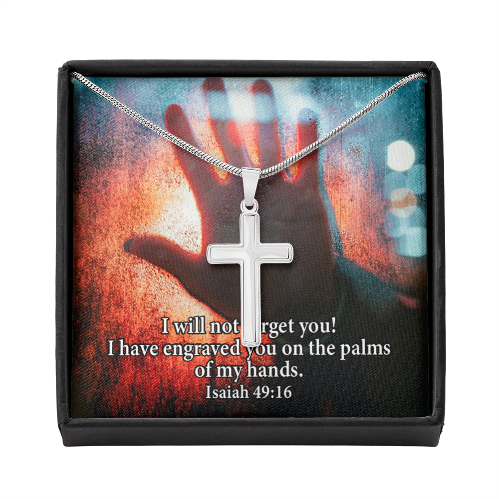 Scripture Card Isaiah 49:16 Cross Card Necklace w Stainless Steel Pendant Religious Gift-Express Your Love Gifts