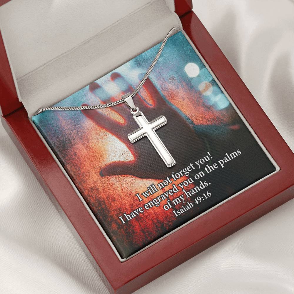 Scripture Card Isaiah 49:16 Cross Card Necklace w Stainless Steel Pendant Religious Gift-Express Your Love Gifts