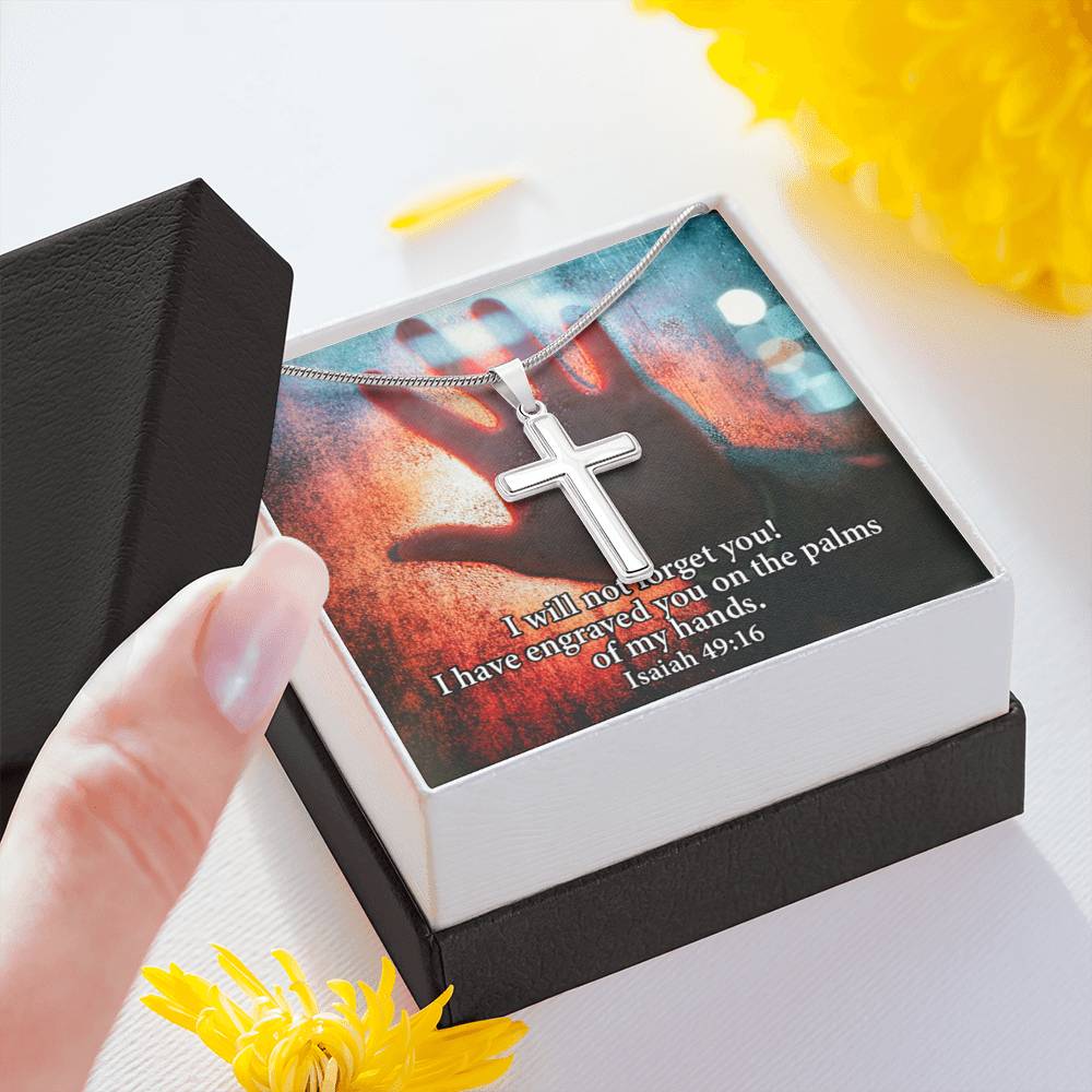 Scripture Card Isaiah 49:16 Cross Card Necklace w Stainless Steel Pendant Religious Gift-Express Your Love Gifts