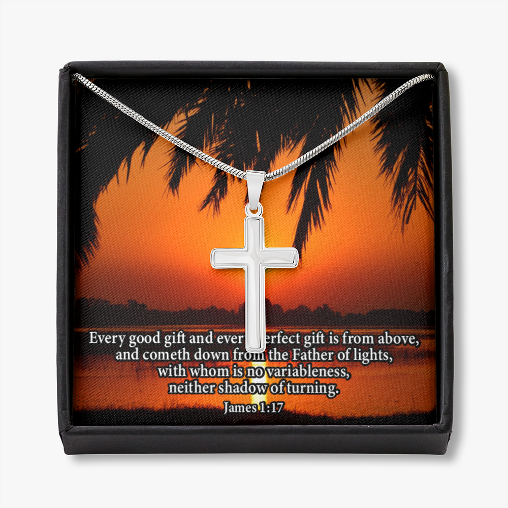 Scripture Card James 1:17 Cross Card Necklace w Stainless Steel Pendant Religious Gift-Express Your Love Gifts