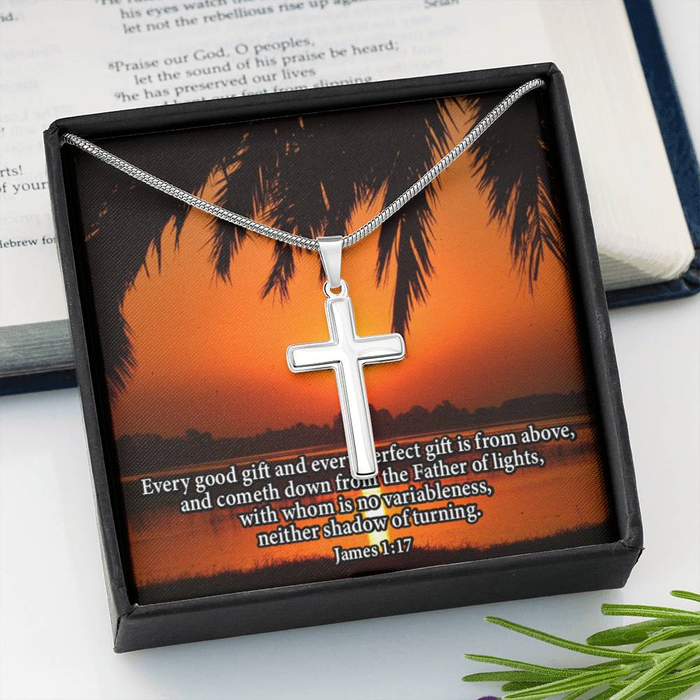 Scripture Card James 1:17 Cross Card Necklace w Stainless Steel Pendant Religious Gift-Express Your Love Gifts