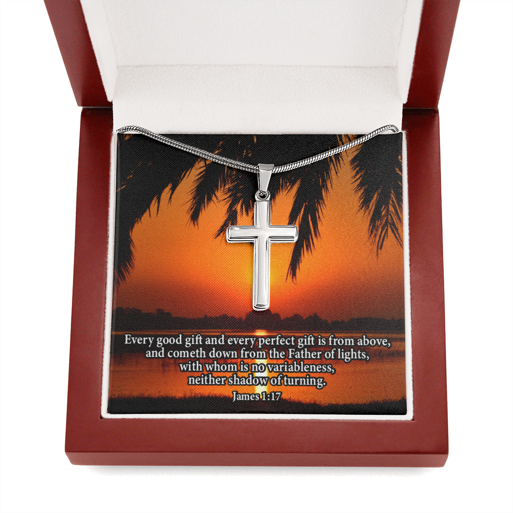 Scripture Card James 1:17 Cross Card Necklace w Stainless Steel Pendant Religious Gift-Express Your Love Gifts
