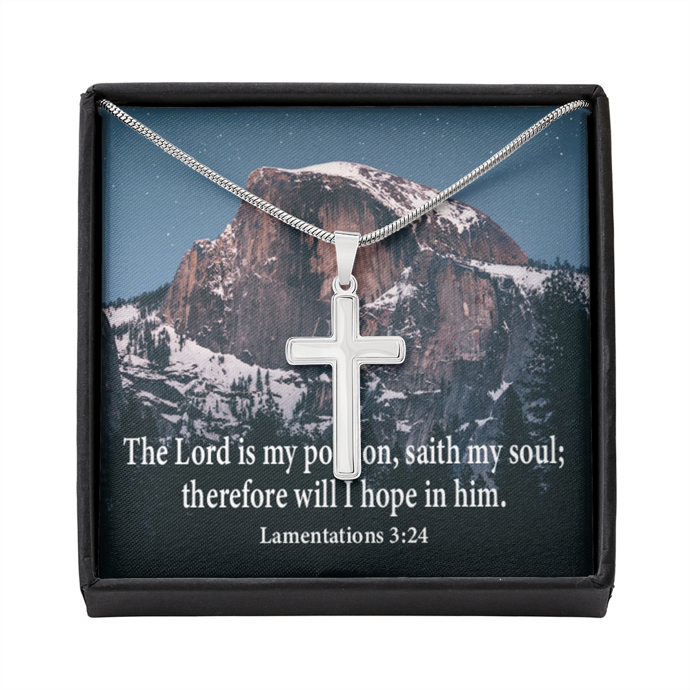 Scripture Card Lamentations 32:4 Cross Card Necklace w Stainless Steel Pendant Religious Gift-Express Your Love Gifts