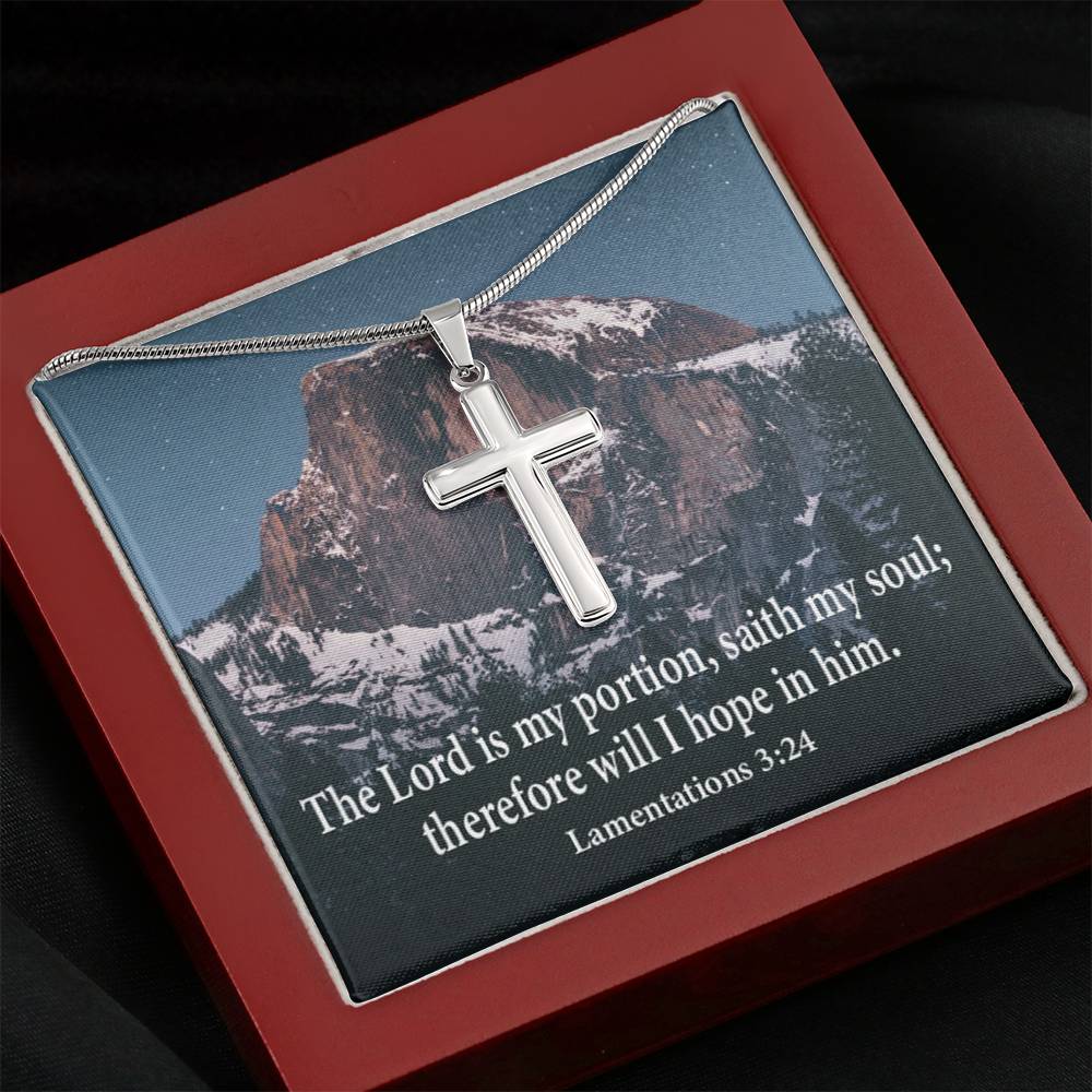 Scripture Card Lamentations 32:4 Cross Card Necklace w Stainless Steel Pendant Religious Gift-Express Your Love Gifts