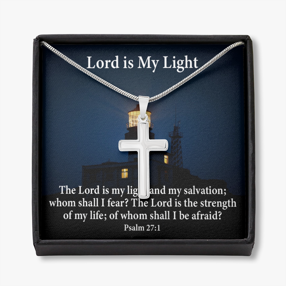 Scripture Card Lord Is My Light Psalm 27:1 Cross Card Necklace w Stainless Steel Pendant Religious Gift-Express Your Love Gifts