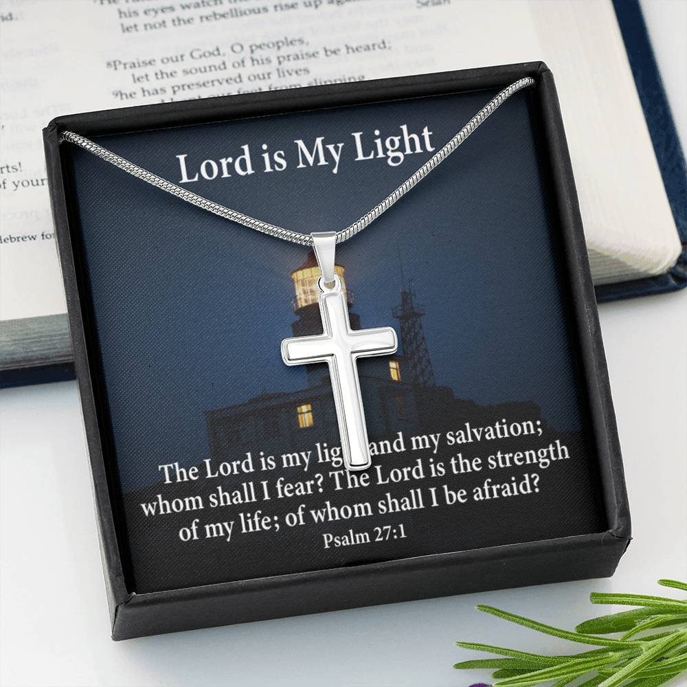 Scripture Card Lord Is My Light Psalm 27:1 Cross Card Necklace w Stainless Steel Pendant Religious Gift-Express Your Love Gifts