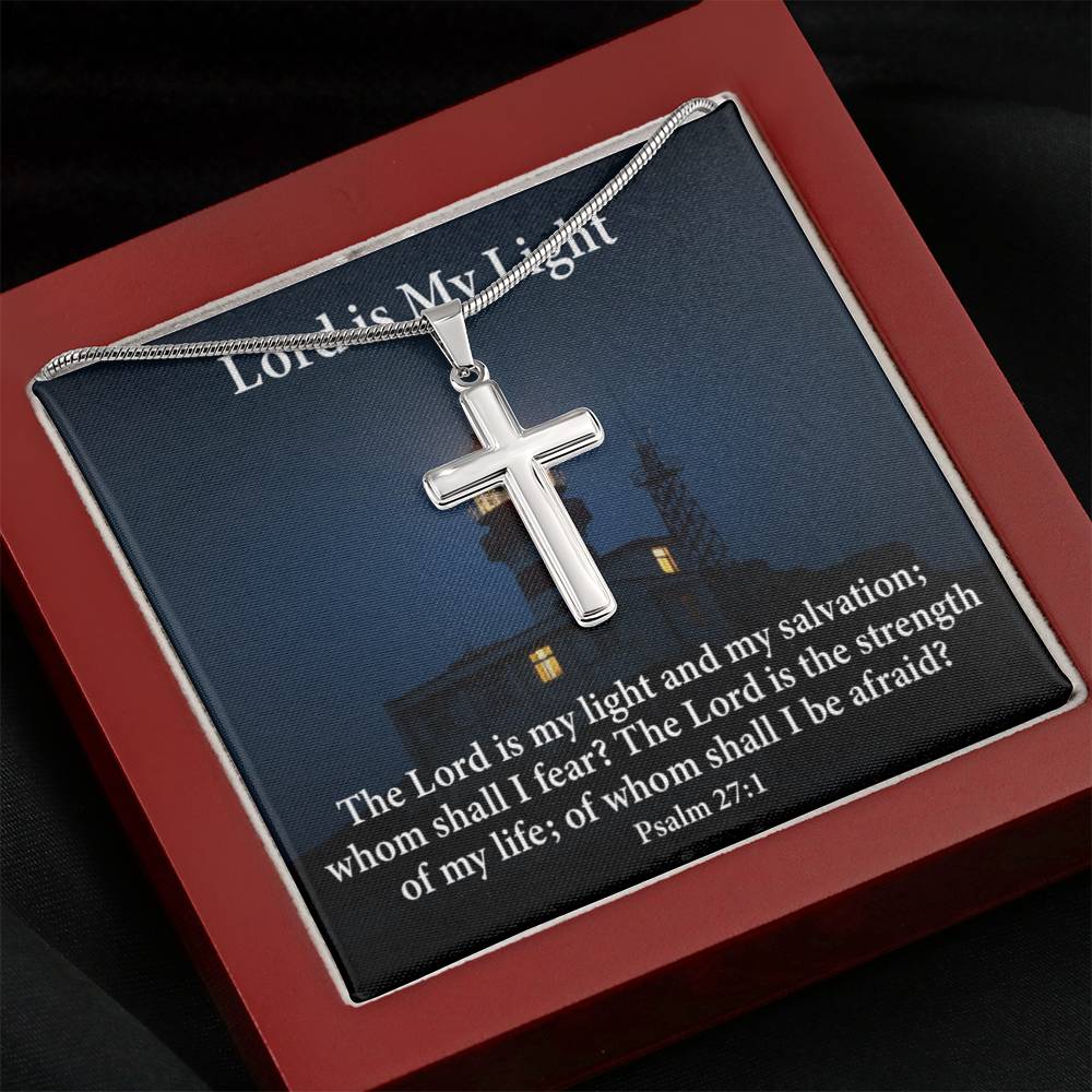 Scripture Card Lord Is My Light Psalm 27:1 Cross Card Necklace w Stainless Steel Pendant Religious Gift-Express Your Love Gifts