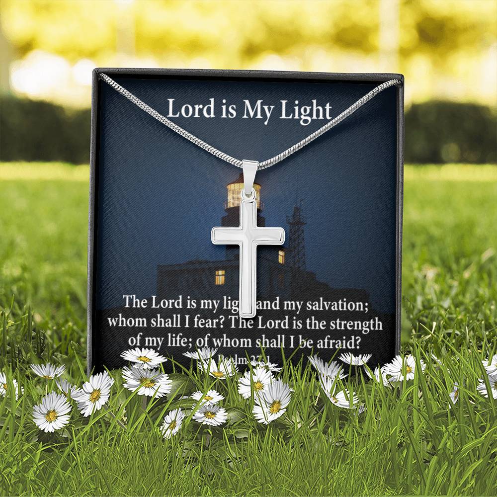 Scripture Card Lord Is My Light Psalm 27:1 Cross Card Necklace w Stainless Steel Pendant Religious Gift-Express Your Love Gifts