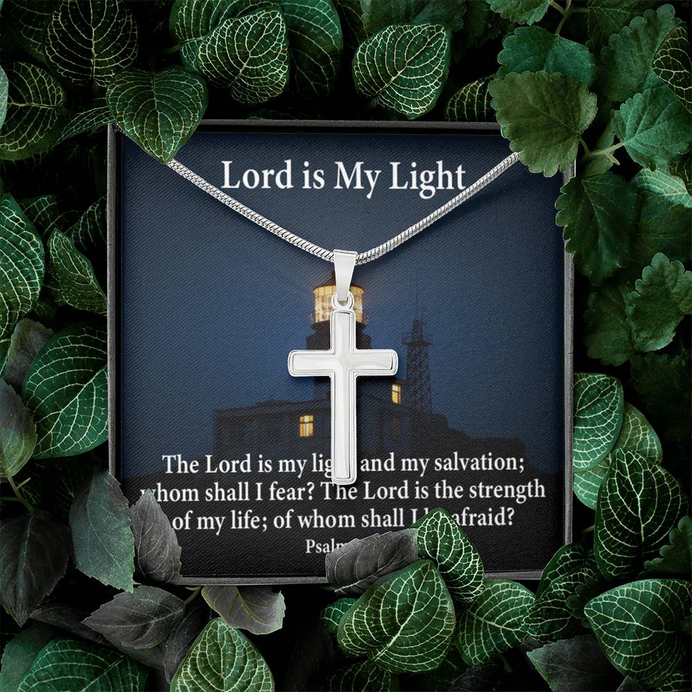 Scripture Card Lord Is My Light Psalm 27:1 Cross Card Necklace w Stainless Steel Pendant Religious Gift-Express Your Love Gifts