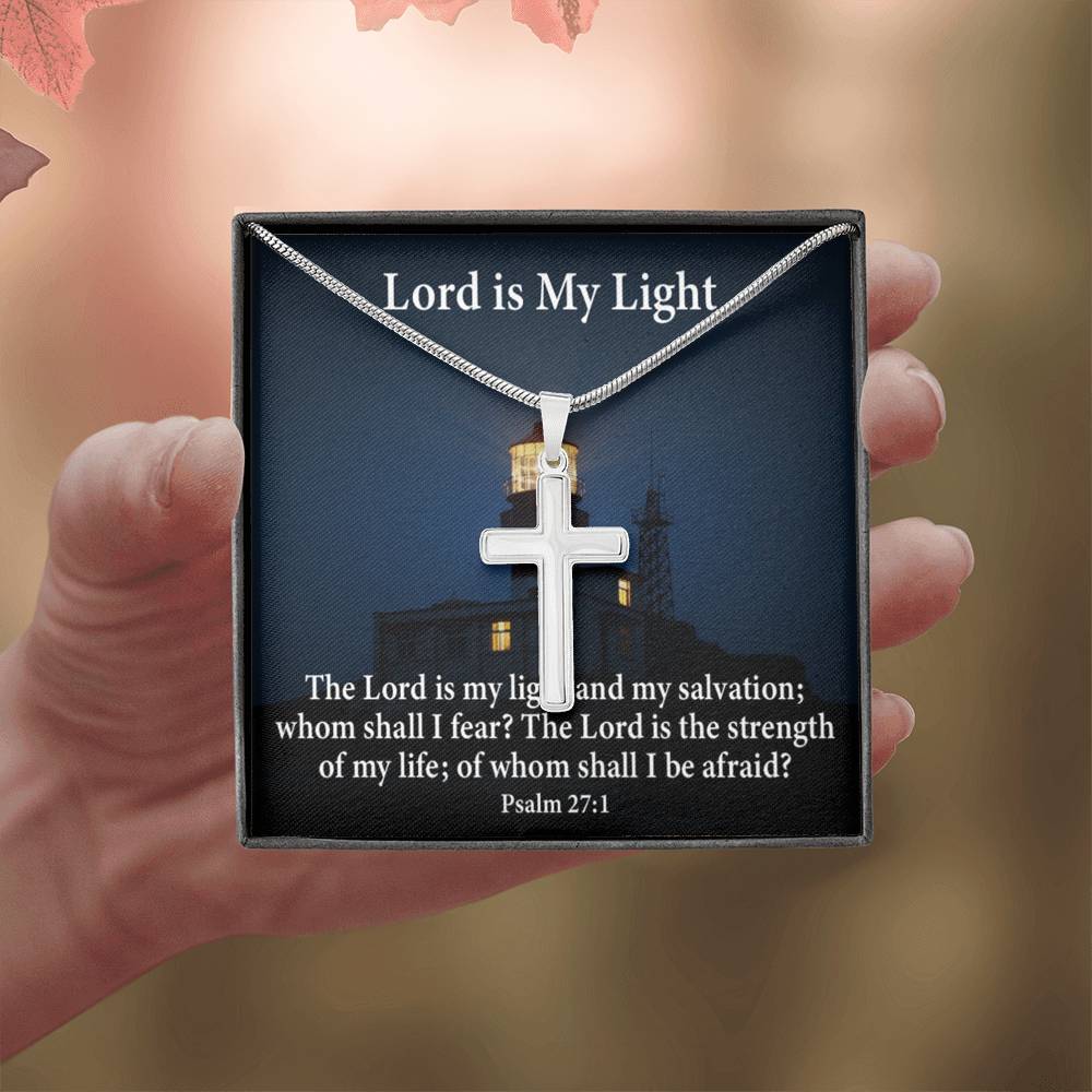 Scripture Card Lord Is My Light Psalm 27:1 Cross Card Necklace w Stainless Steel Pendant Religious Gift-Express Your Love Gifts