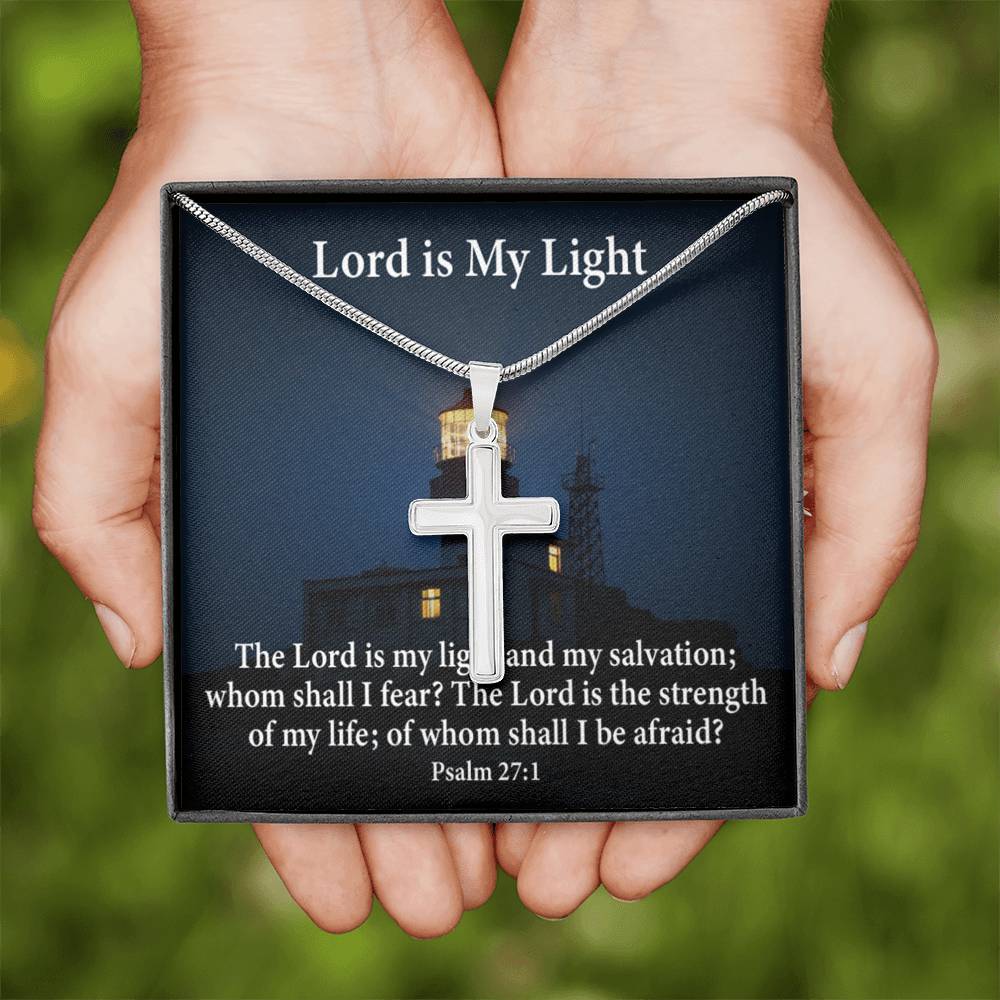 Scripture Card Lord Is My Light Psalm 27:1 Cross Card Necklace w Stainless Steel Pendant Religious Gift-Express Your Love Gifts