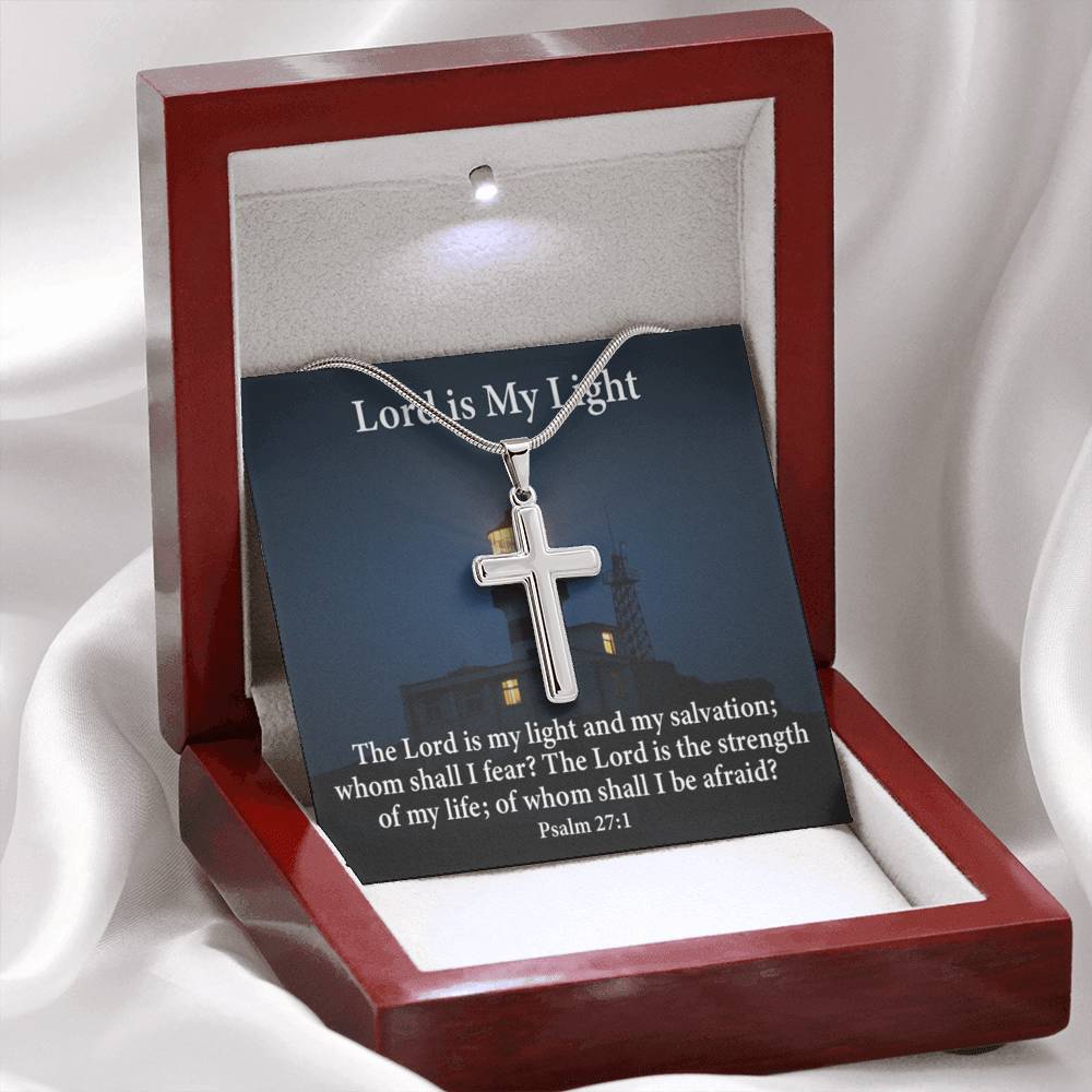 Scripture Card Lord Is My Light Psalm 27:1 Cross Card Necklace w Stainless Steel Pendant Religious Gift-Express Your Love Gifts