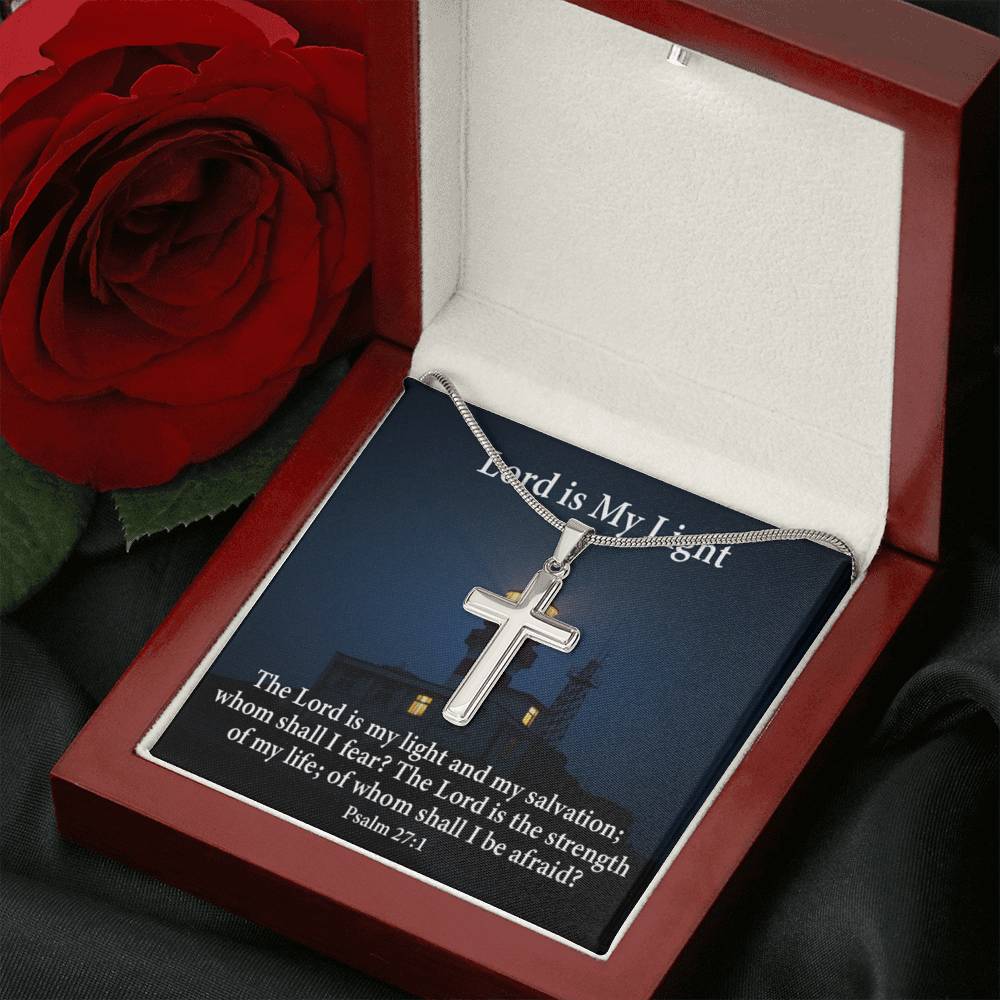 Scripture Card Lord Is My Light Psalm 27:1 Cross Card Necklace w Stainless Steel Pendant Religious Gift-Express Your Love Gifts