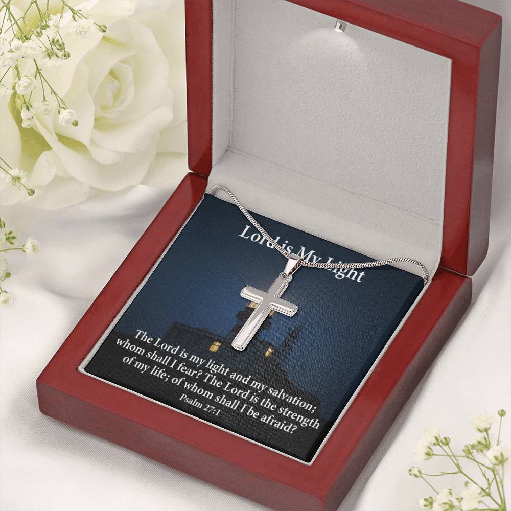 Scripture Card Lord Is My Light Psalm 27:1 Cross Card Necklace w Stainless Steel Pendant Religious Gift-Express Your Love Gifts