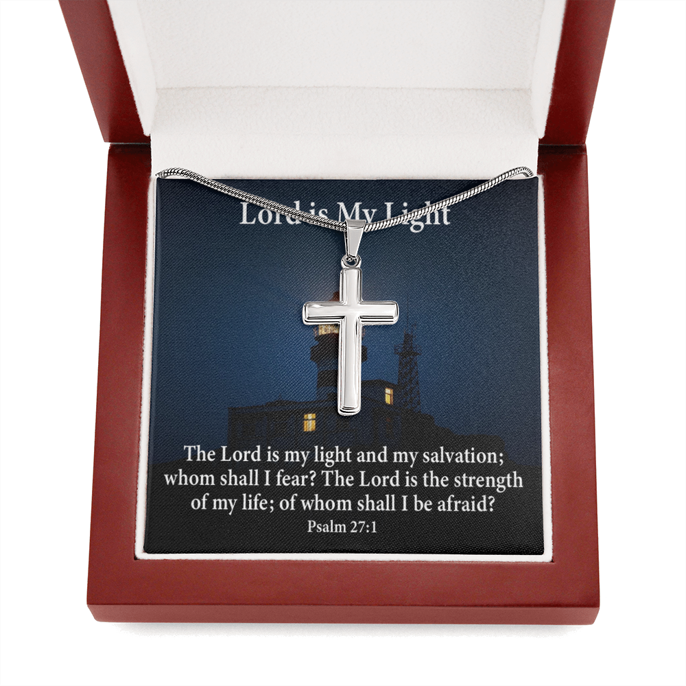 Scripture Card Lord Is My Light Psalm 27:1 Cross Card Necklace w Stainless Steel Pendant Religious Gift-Express Your Love Gifts