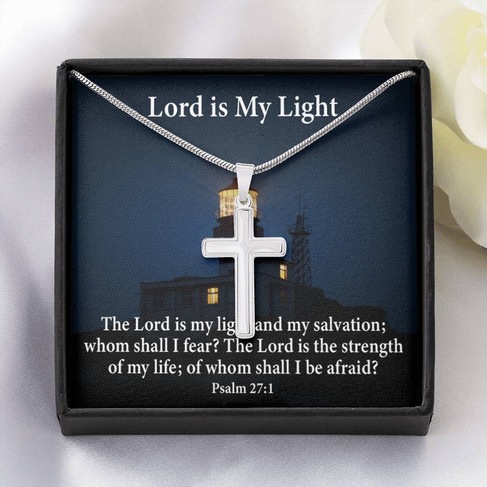 Scripture Card Lord Is My Light Psalm 27:1 Cross Card Necklace w Stainless Steel Pendant Religious Gift-Express Your Love Gifts