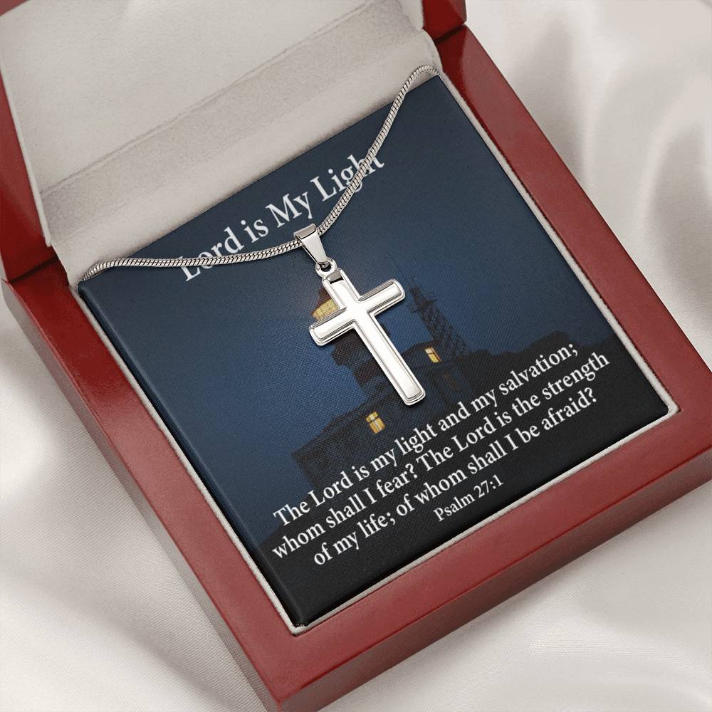 Scripture Card Lord Is My Light Psalm 27:1 Cross Card Necklace w Stainless Steel Pendant Religious Gift-Express Your Love Gifts