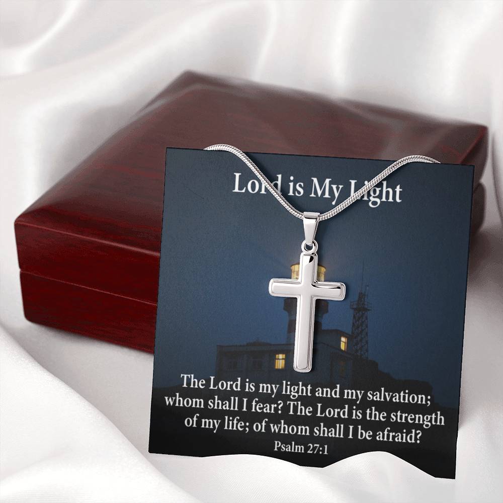 Scripture Card Lord Is My Light Psalm 27:1 Cross Card Necklace w Stainless Steel Pendant Religious Gift-Express Your Love Gifts