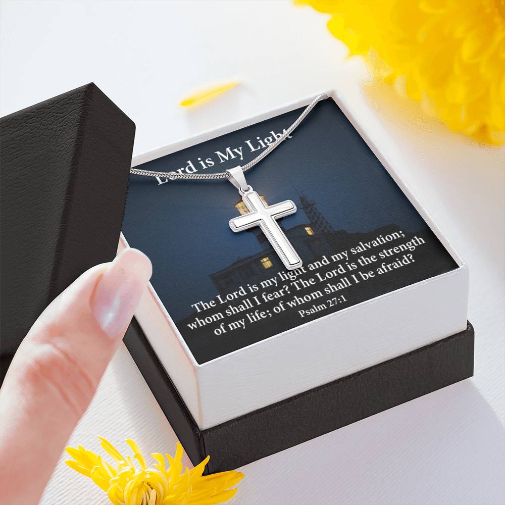 Scripture Card Lord Is My Light Psalm 27:1 Cross Card Necklace w Stainless Steel Pendant Religious Gift-Express Your Love Gifts