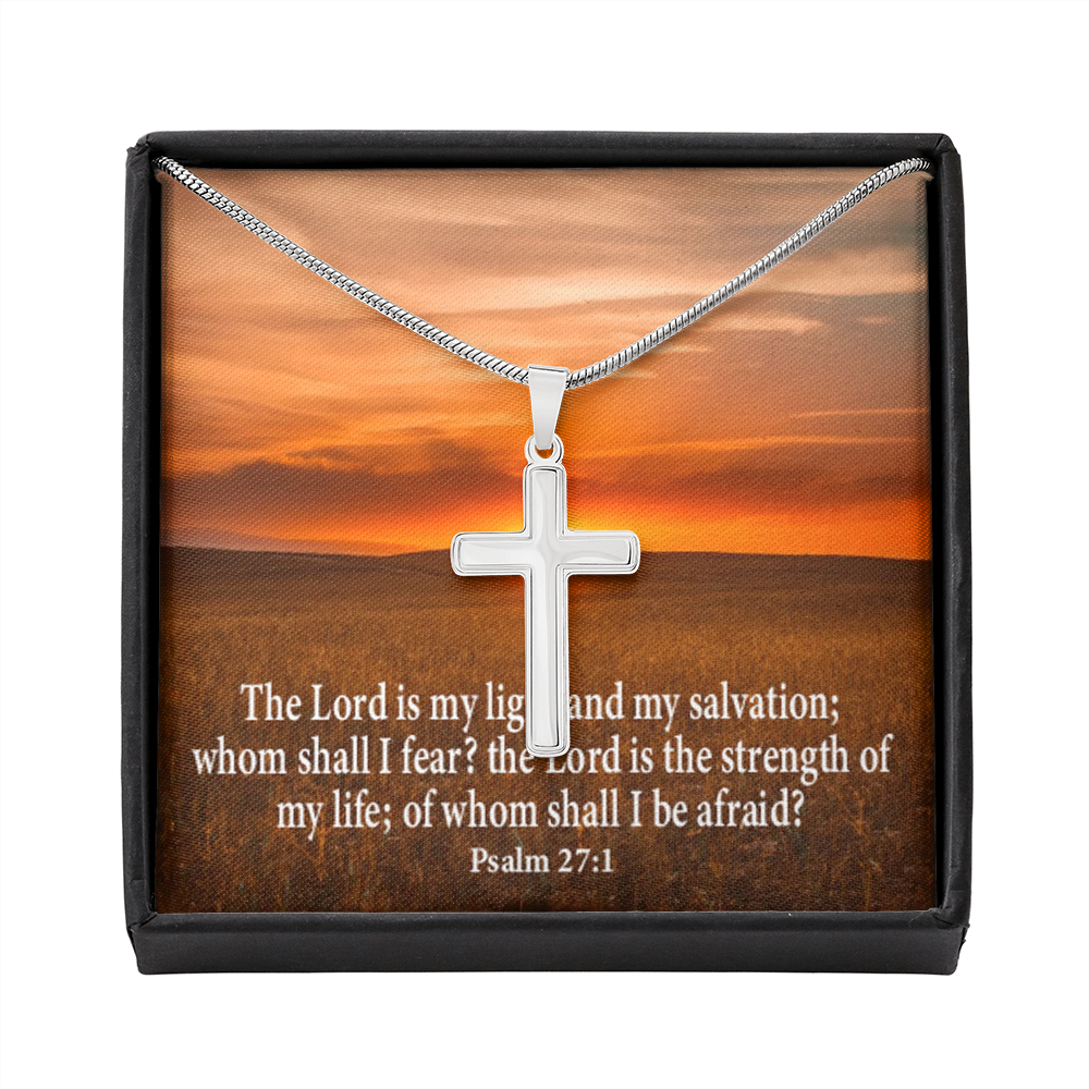 Scripture Card Lord Is My Salvation Psalm 27:1 Cross Card Necklace w Stainless Steel Pendant Religious Gift-Express Your Love Gifts