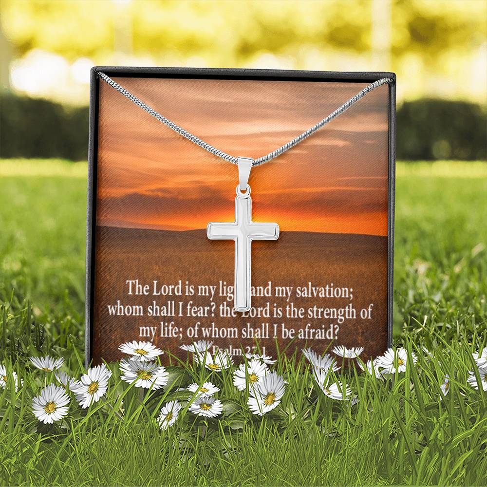 Scripture Card Lord Is My Salvation Psalm 27:1 Cross Card Necklace w Stainless Steel Pendant Religious Gift-Express Your Love Gifts