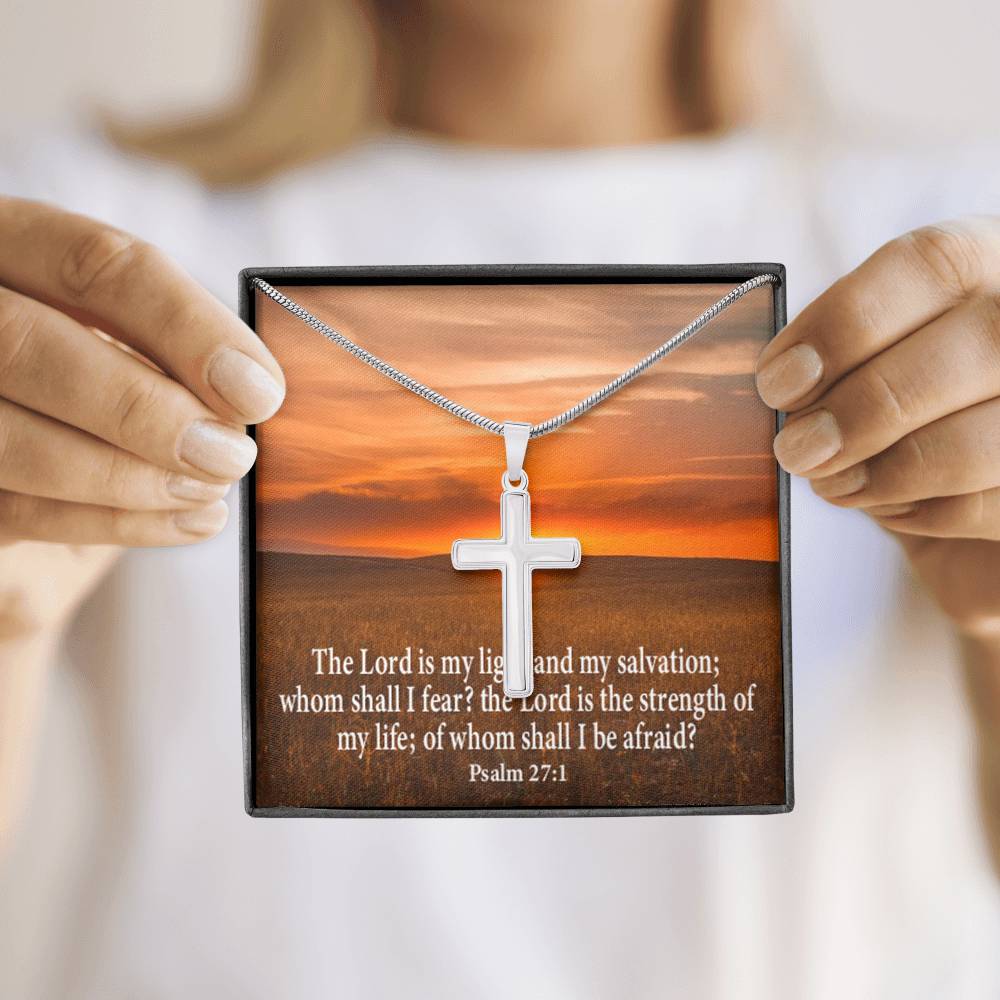 Scripture Card Lord Is My Salvation Psalm 27:1 Cross Card Necklace w Stainless Steel Pendant Religious Gift-Express Your Love Gifts