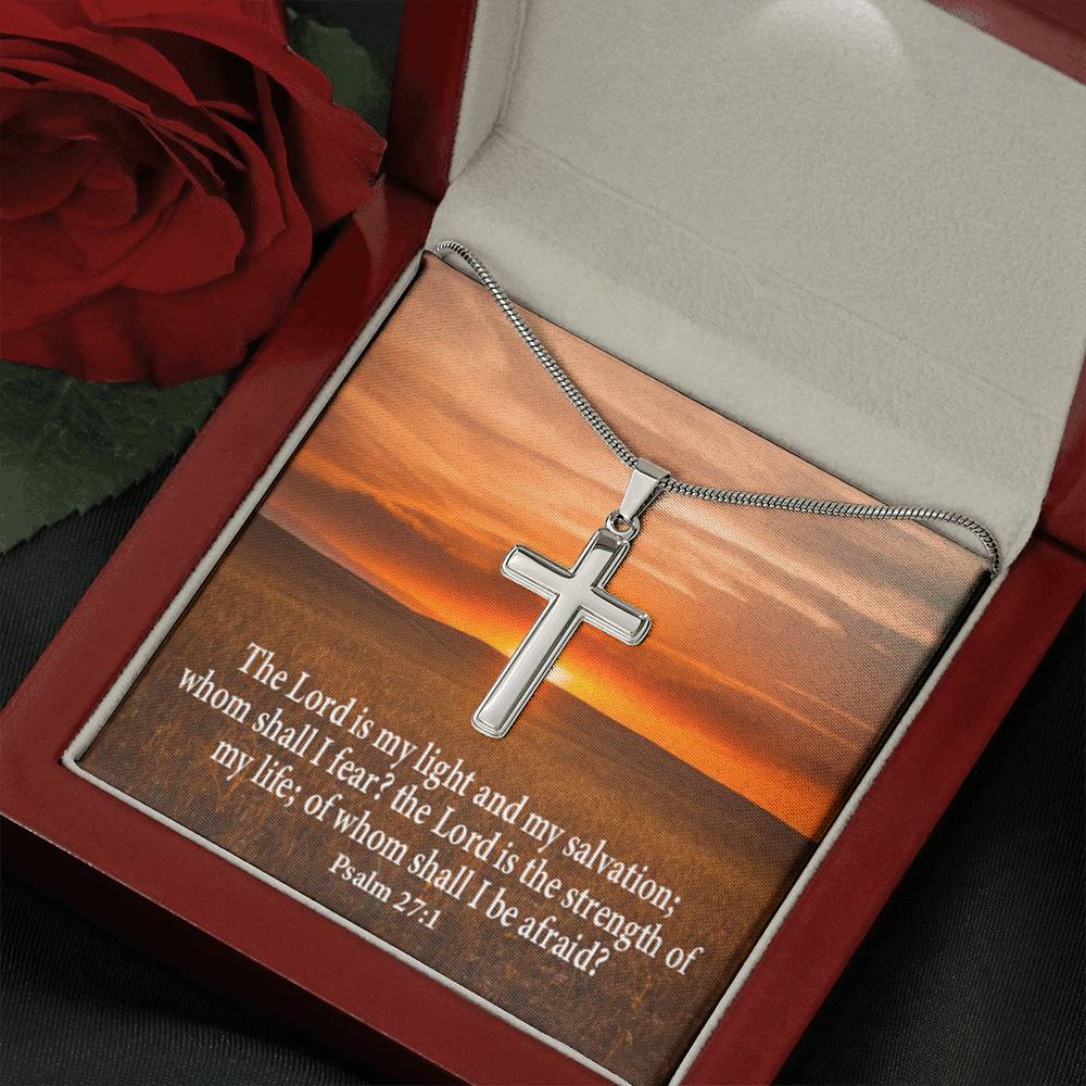 Scripture Card Lord Is My Salvation Psalm 27:1 Cross Card Necklace w Stainless Steel Pendant Religious Gift-Express Your Love Gifts