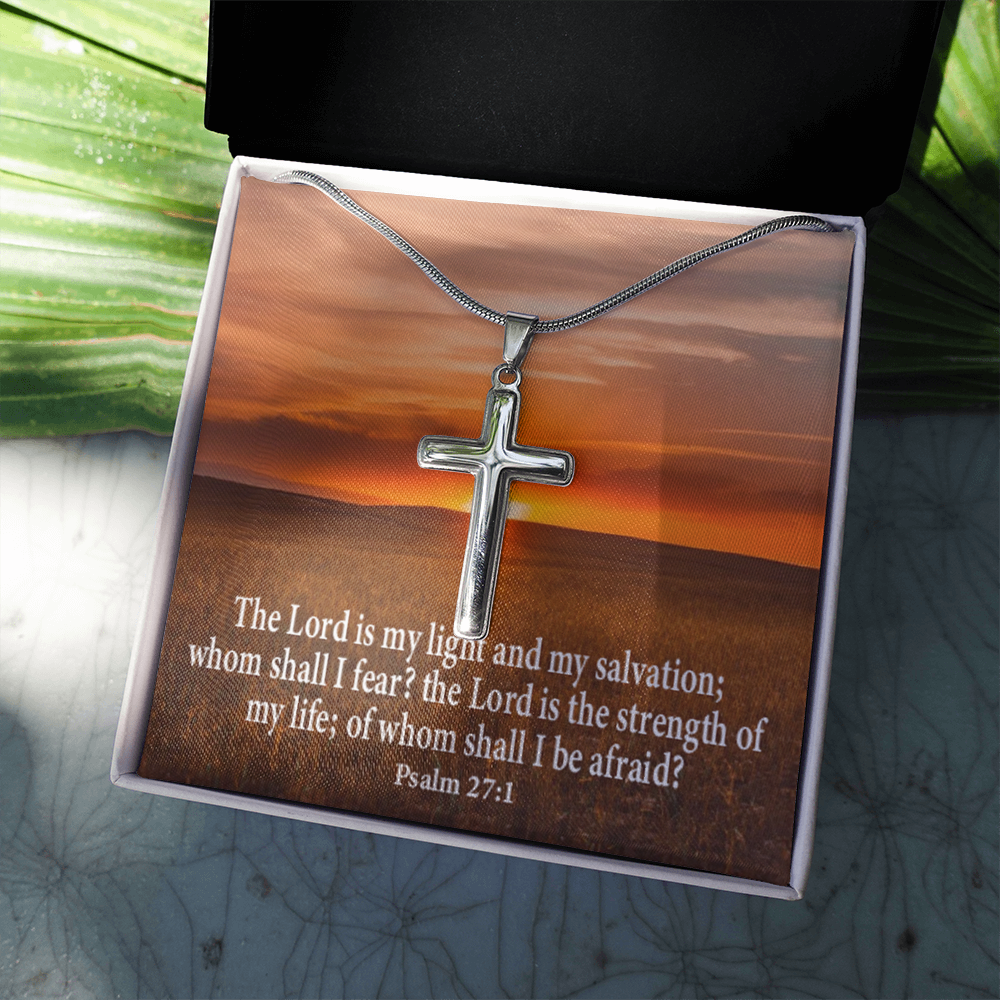 Scripture Card Lord Is My Salvation Psalm 27:1 Cross Card Necklace w Stainless Steel Pendant Religious Gift-Express Your Love Gifts