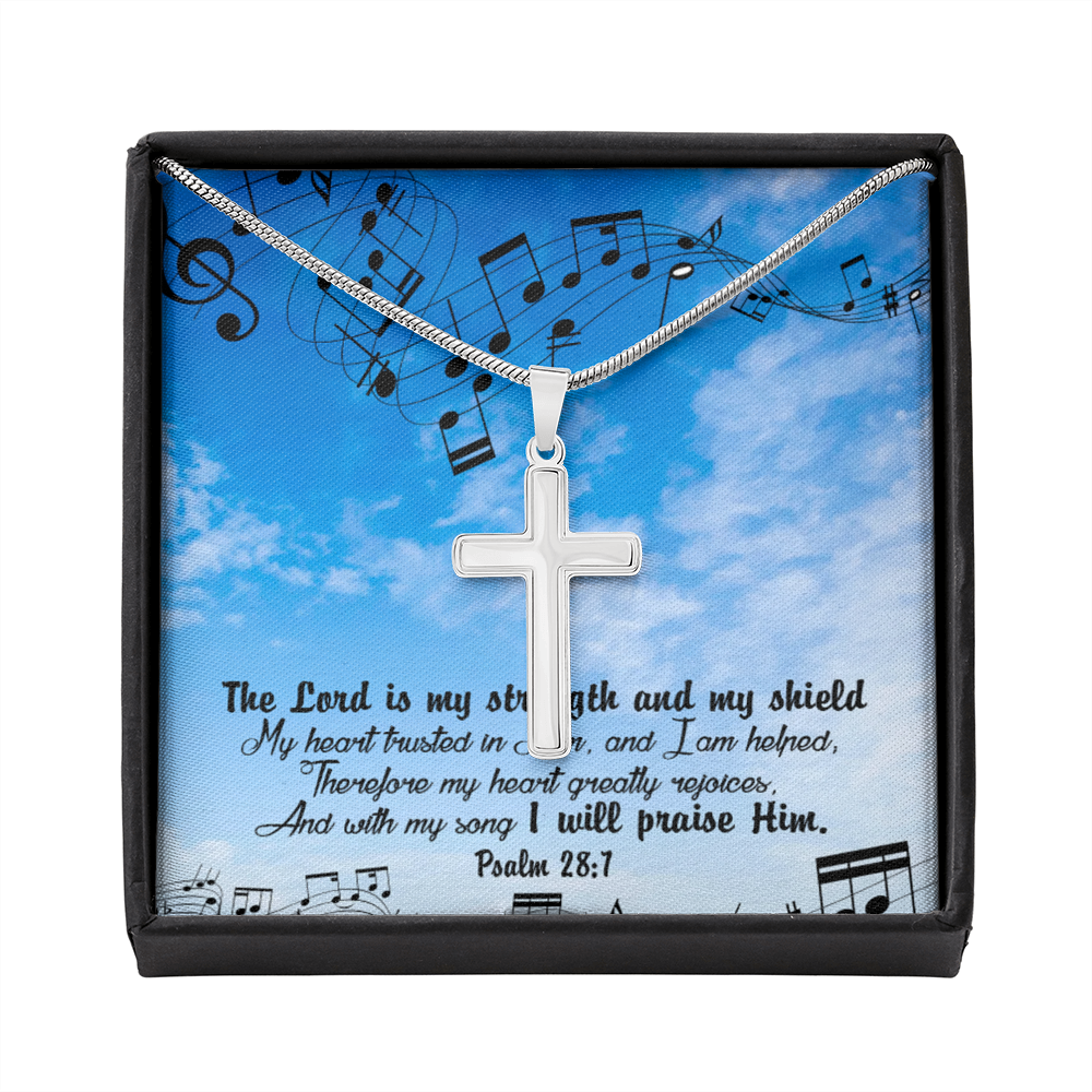 Scripture Card Lord Is My Strength Psalm 28:7Cross Card Necklace w Stainless Steel Pendant Religious Gift-Express Your Love Gifts